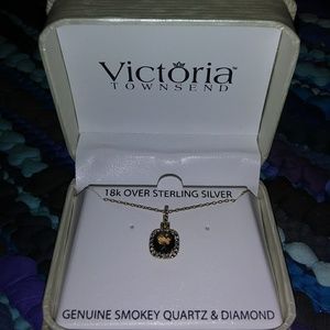 Beautiful Smokey Brown Quartz and Diamond Necklace